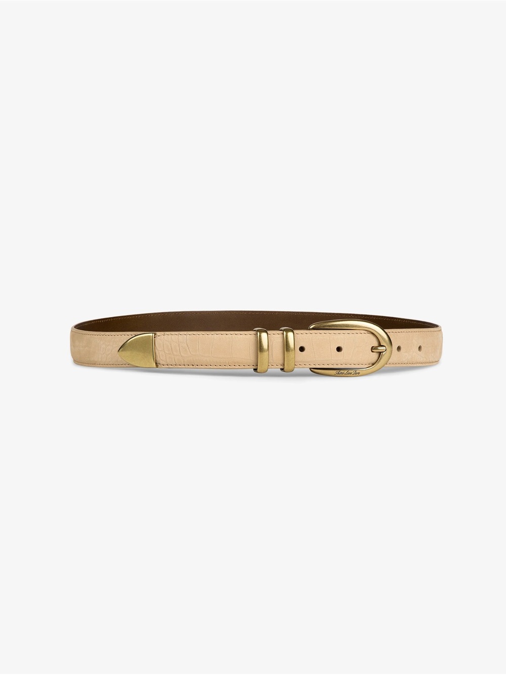 Aime Leon Dore Beige Croc-Embossed Belt with Gold Buckle